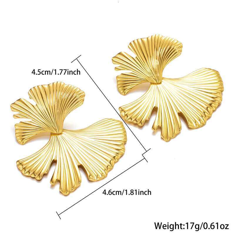 DHcollection Girl Fashion PVD Plated Stainless Steel Gingko Leaf Earrings Jewelry