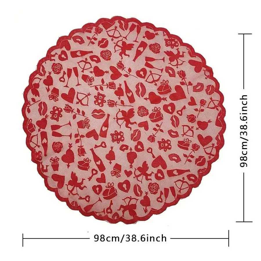 1pc red Cupid little bear angel round lace tablecloth for Valentines Day suitable for home decoration at a commemorative party C251122