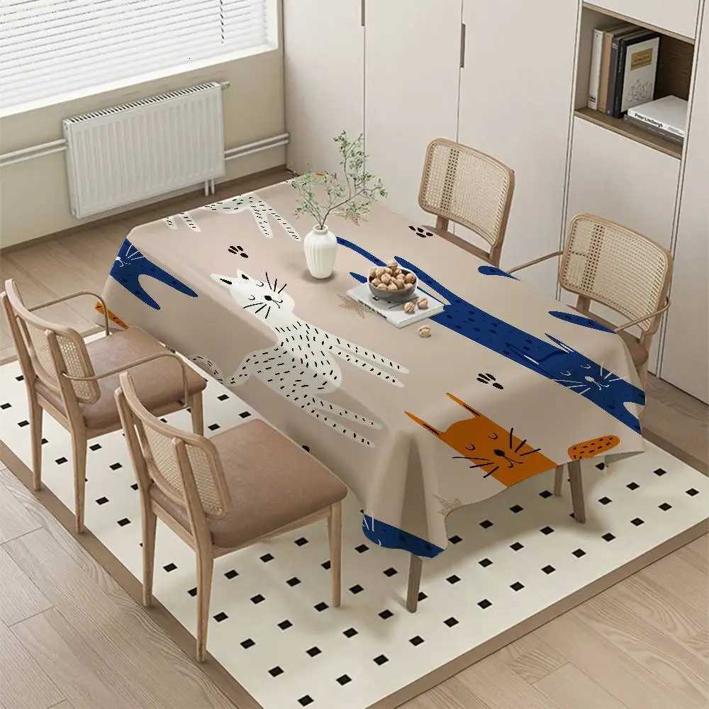 Cute Cartoon Dinosaur/Cat/Rabbit Rectangular Tablecloth - Stain-Resistant For Kitchen Coffee Tables Daily Use C251122