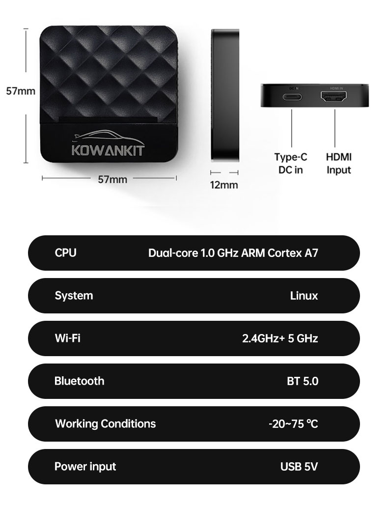 K6H Kowankit Hd-Port Carplay And Android Auto 2 In 1 Wireless Carplay Dongle Adapter For Car Radio Phone Link