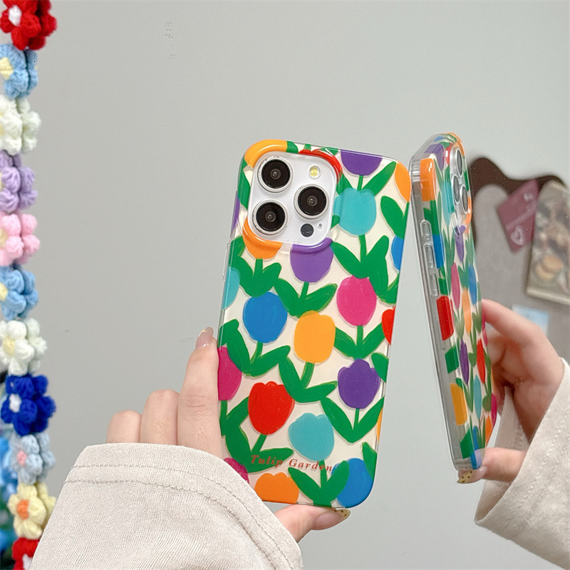 Fresh Colorful Tulip Phone Case for iPhone 16/15 Pro Max New High-end Protective Case iPhone 14/13