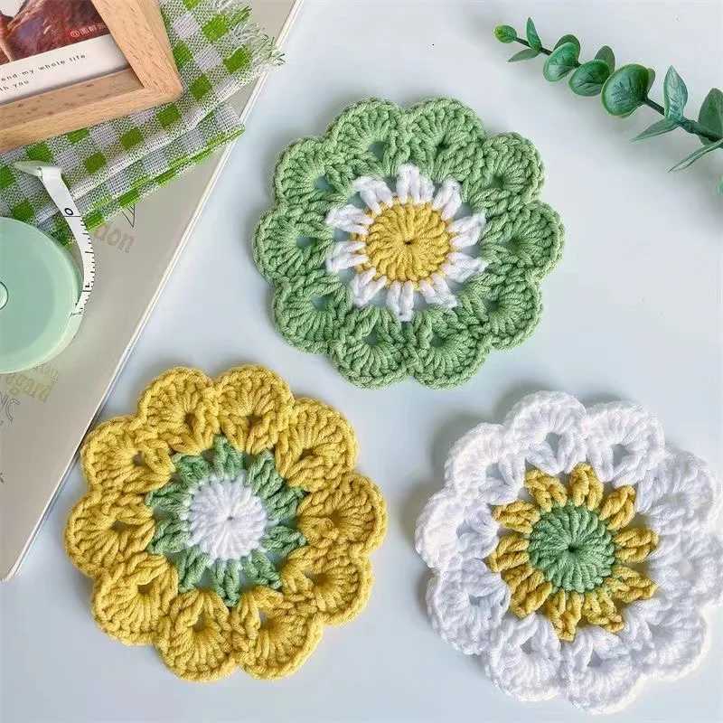Flower Crochet Coasters Handmade Cute Coasters Knitted Drink Coaster Coffee Cup Mat Home Office Desktop Decoration Creative Gift C251122