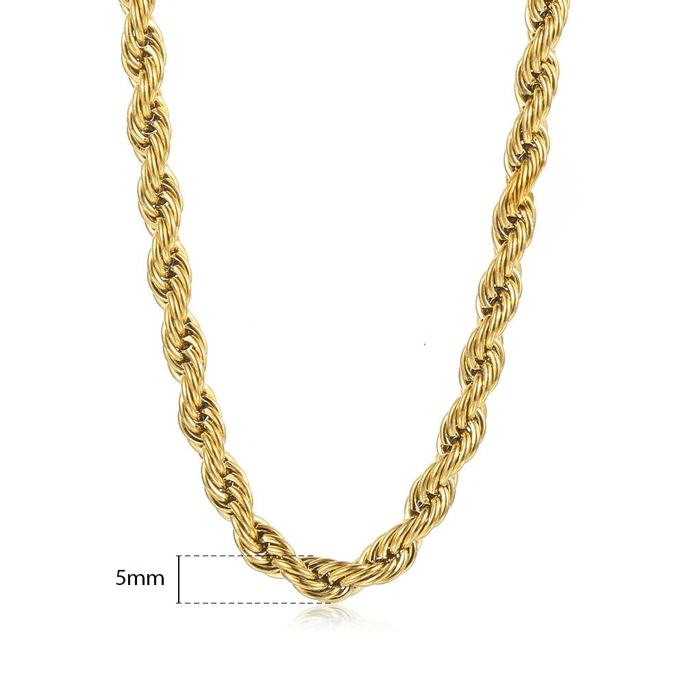 14K Gold Plated Stainless Steel Twisted Rope Chain Necklace for Men Unisex 3-7mm 16-30inch Link Jewelry Gifts