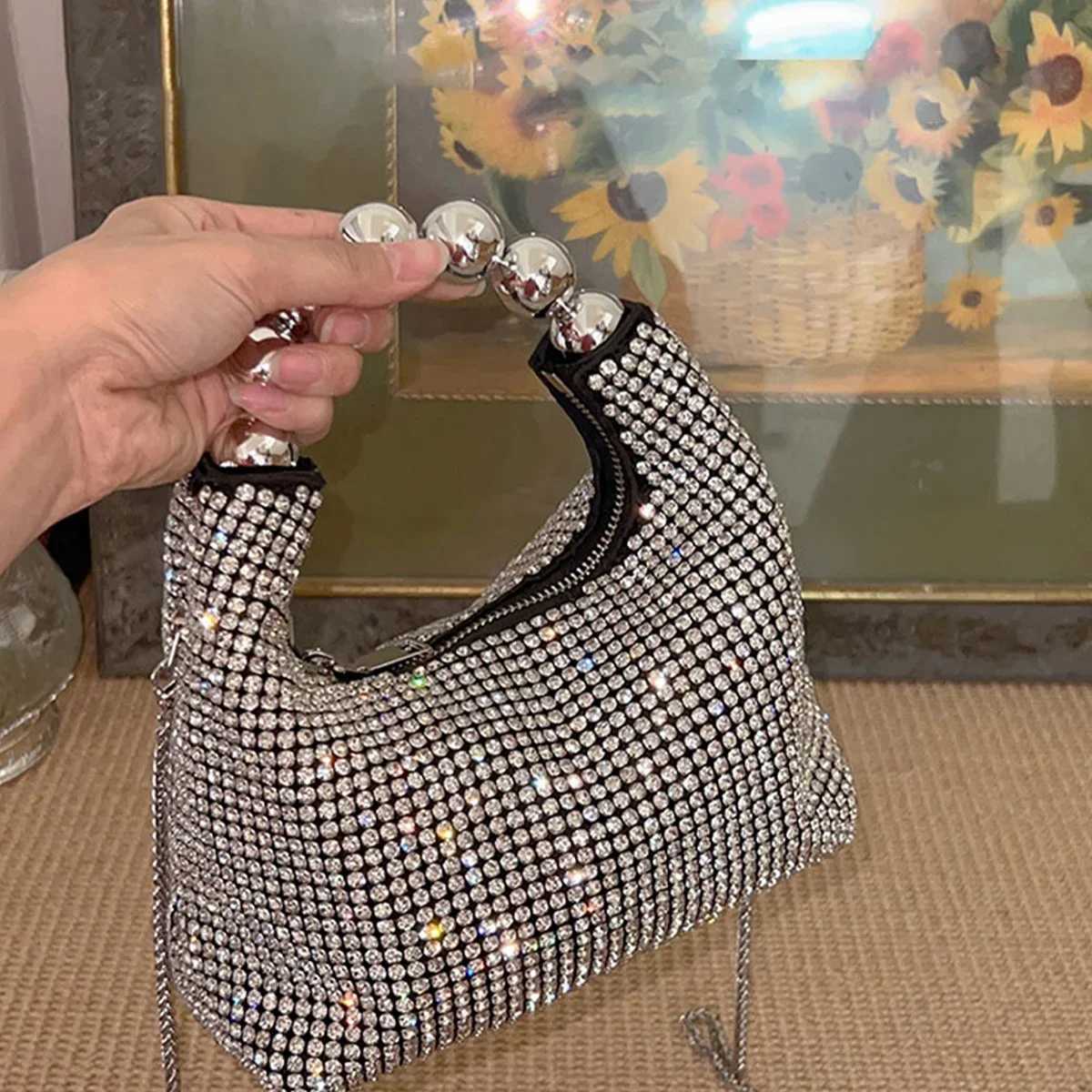 Fashion Steel Ball Handle Tote Bag Exquisite Rhinestone Shoulder Bags Luxury Designer Bags Purses for Women Makeup Handbags Ins K251121