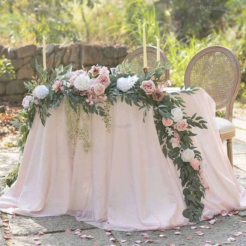 2.7M Flower Garland Set Artificial White Rose Garland Stunning Wedding Po Booth Backdrop Elegant Garden Wedding Arch Decor 240805