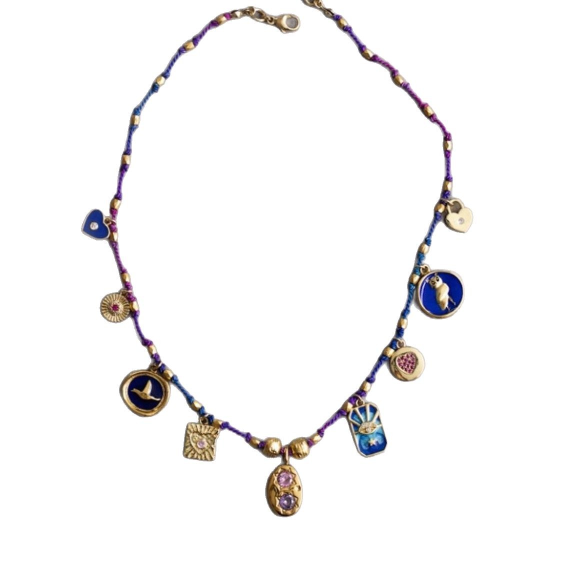 Hot selling colorful oil drop pendant colorful rope necklace heart-shaped personality hip-hop unisex