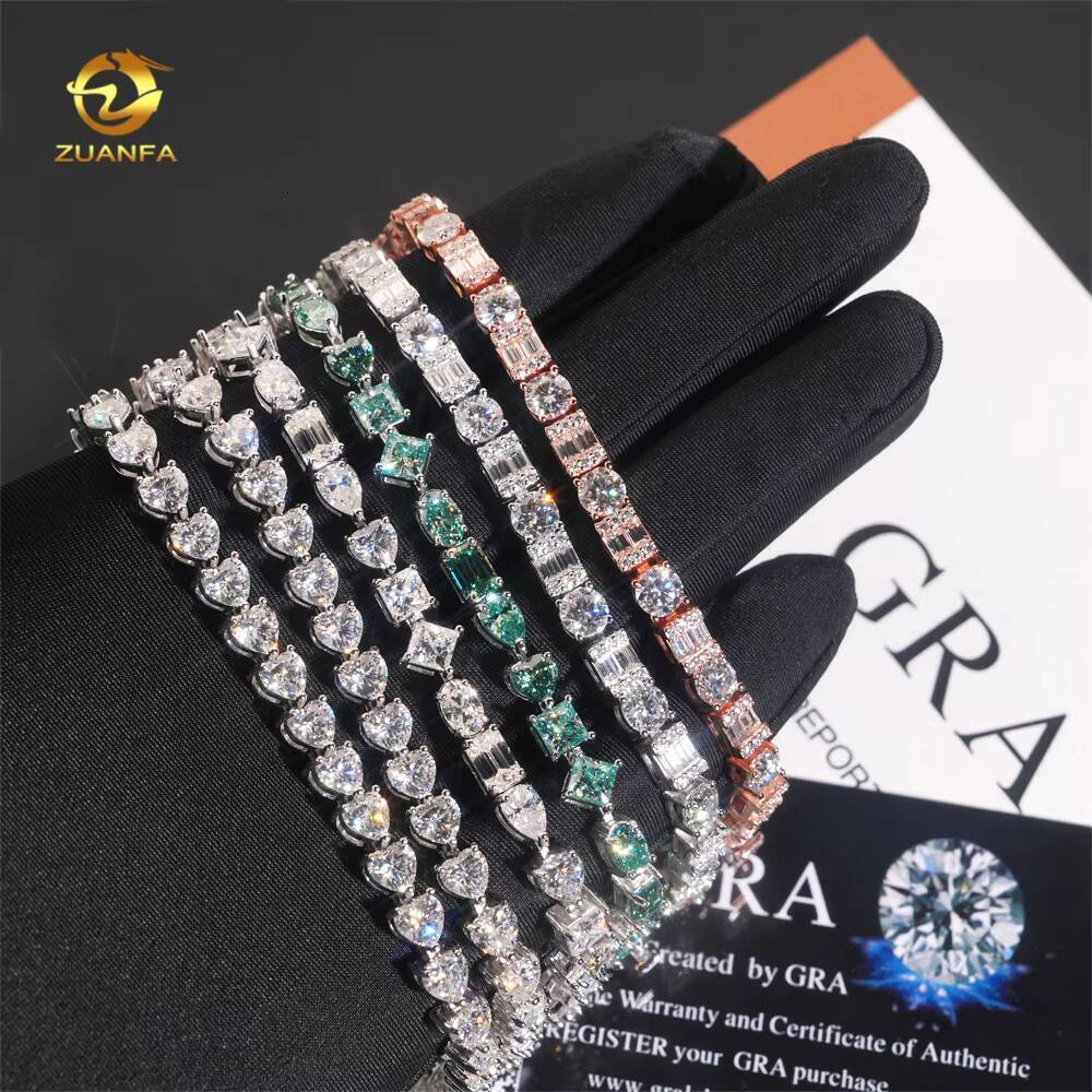 Pass Diamond Tetser 5mm Mix Round Emerald Cut 925 Silver Moissanite Tennis Bracelet Fashion Tennis for Men Women