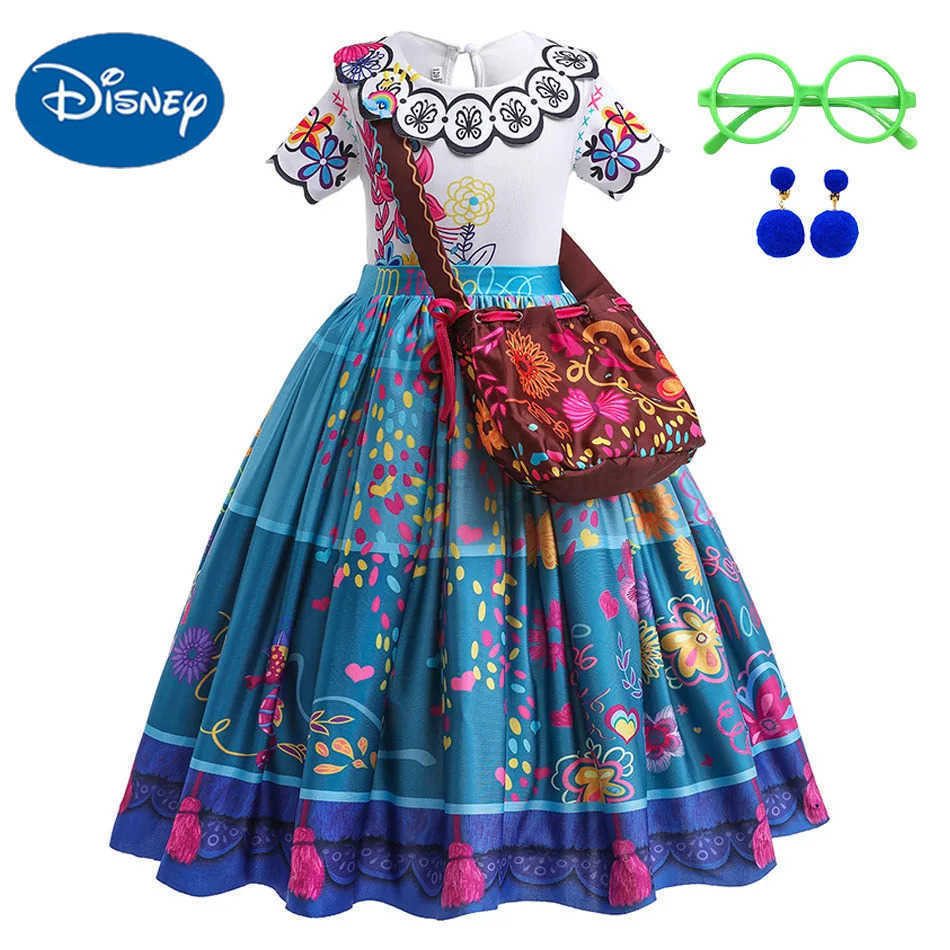 Disney Girl Princess Costume Children Encanto Halloween Swinging Flared Clothes Children Printing Mirabel Cartoon Fantasy Role Playing Dress 3-12Y W20