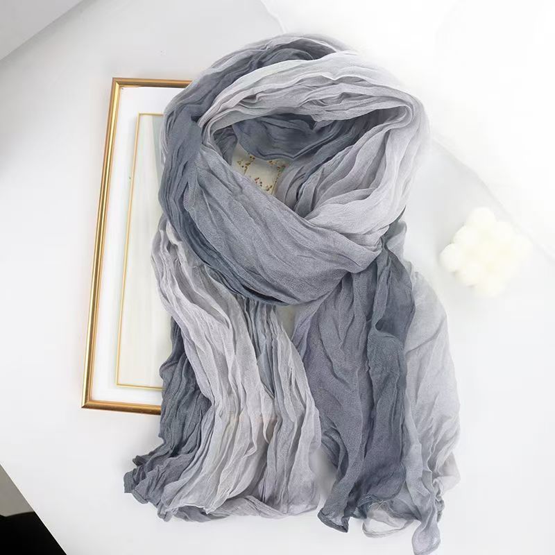 T526 wrinkled cotton and linen textured scarf versatile silk scarf shawl autumn and winter fashion women's neck scarf