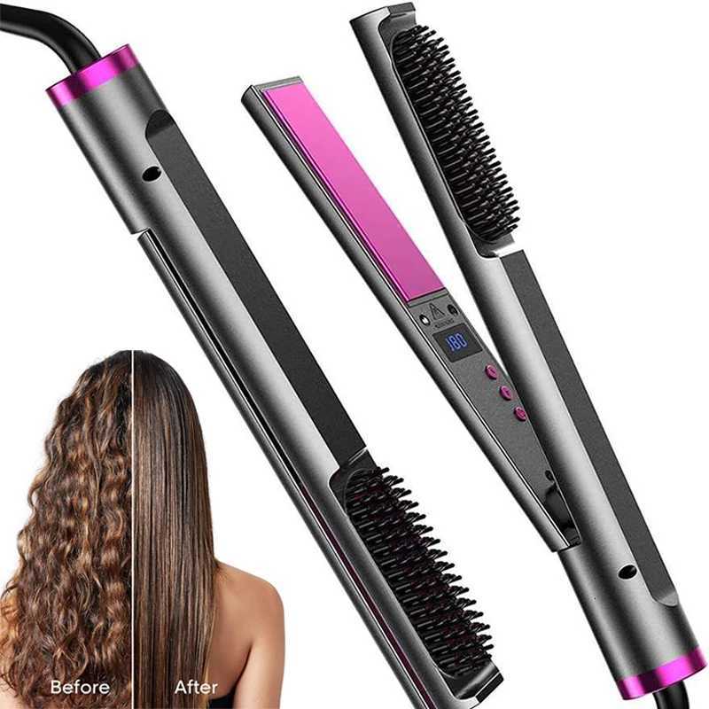 Ceramic Comb Straighter Hair Straightener Straightening Brush 2 In1 Professional to Straighten Electric HairT251122