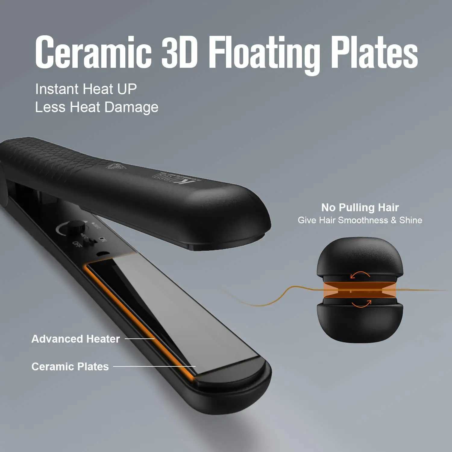 KIPOZI 1 Inch Hair Straightener Ceramic Flat Iron Adjustable Temp Straightens and Curls180-450 Dual Voltage BlackT251122