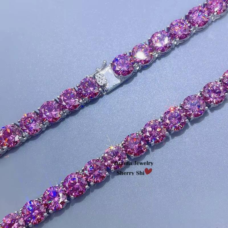 Pass Diamond Tester White Gold 925 Solid Silver 4mm GRA pink Moissanite Tennis Chain