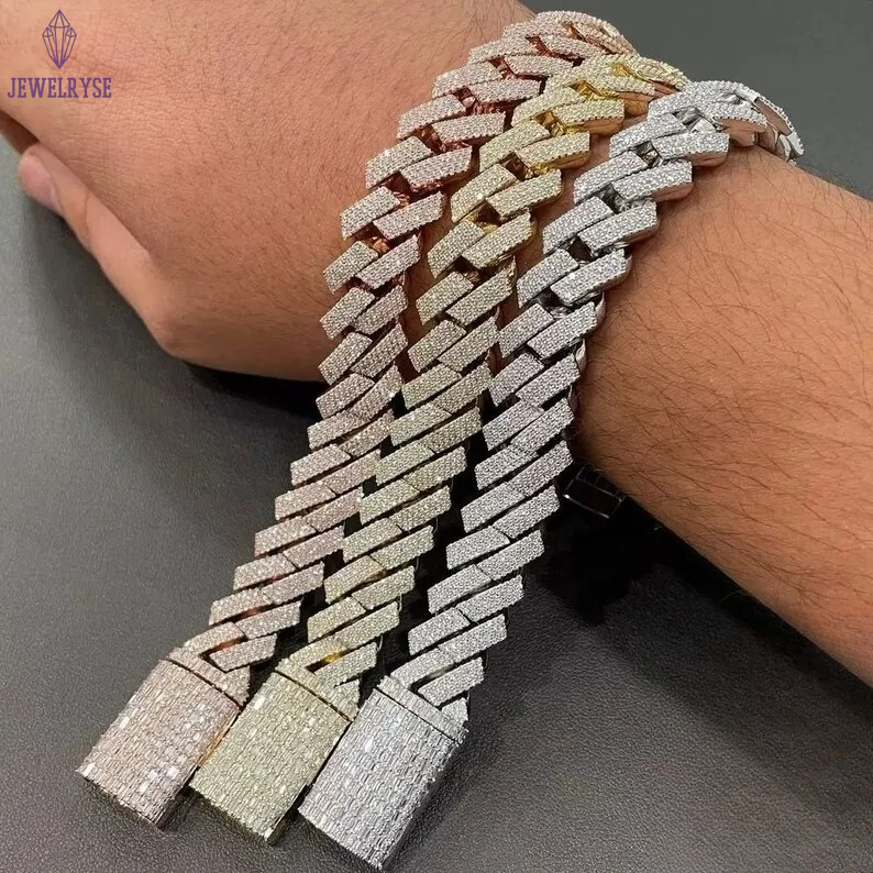 moissanite chain Cuban Link Chain Custom chain Pendant Necklaces Pass Diamond Test Vvs Moissanite Diamond Hip Hop Men Jewelry