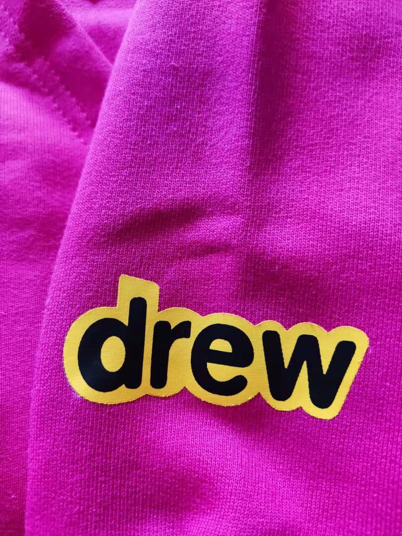 Drew House Justin Bieber's DREW smiling face fleece-lined hoodie for men and women loose-fitting street long-sleeve hooded sweater Rose