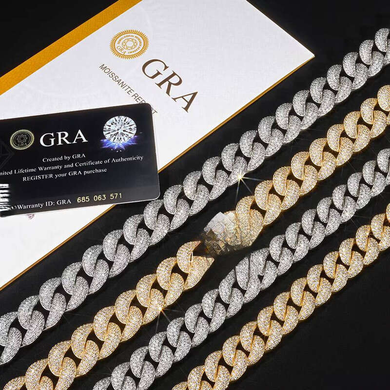 Luxurious VVs Moissanite Full Iced Cuban Chain Hip-Hop Real Gold-Plated Bracelet with Female Box Clasp