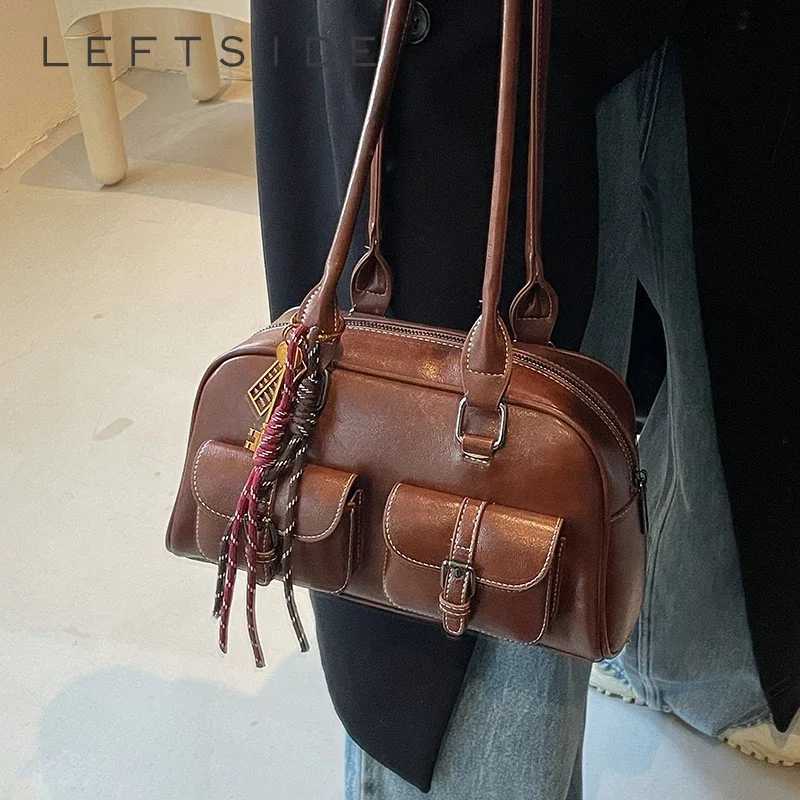 LEFTSIDE Small PU Leather Double Pockets Underarm Bags for Women 2024 Y2K Ladies Shoulder Bag Females Handbags and PursesT251122
