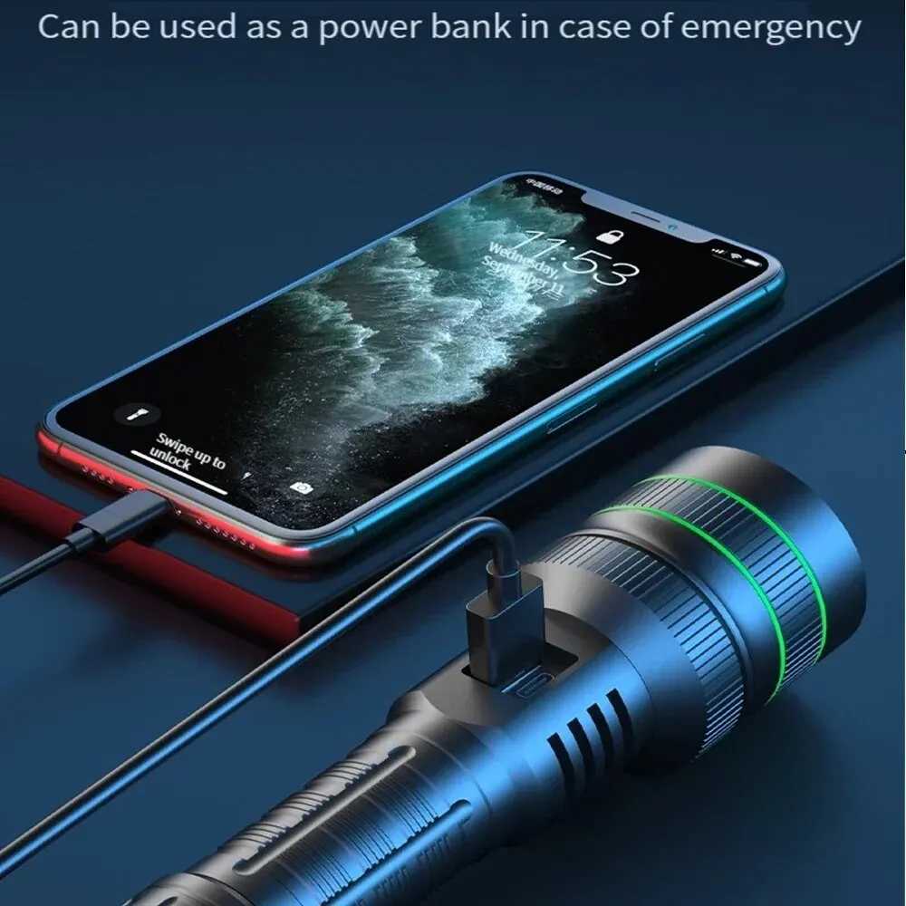 Most Powerful Long Shot LED Flashlight Zoomable Camping Torch Built-in 26650 Battery High Power Tactical Lantern for Outdoors C251122