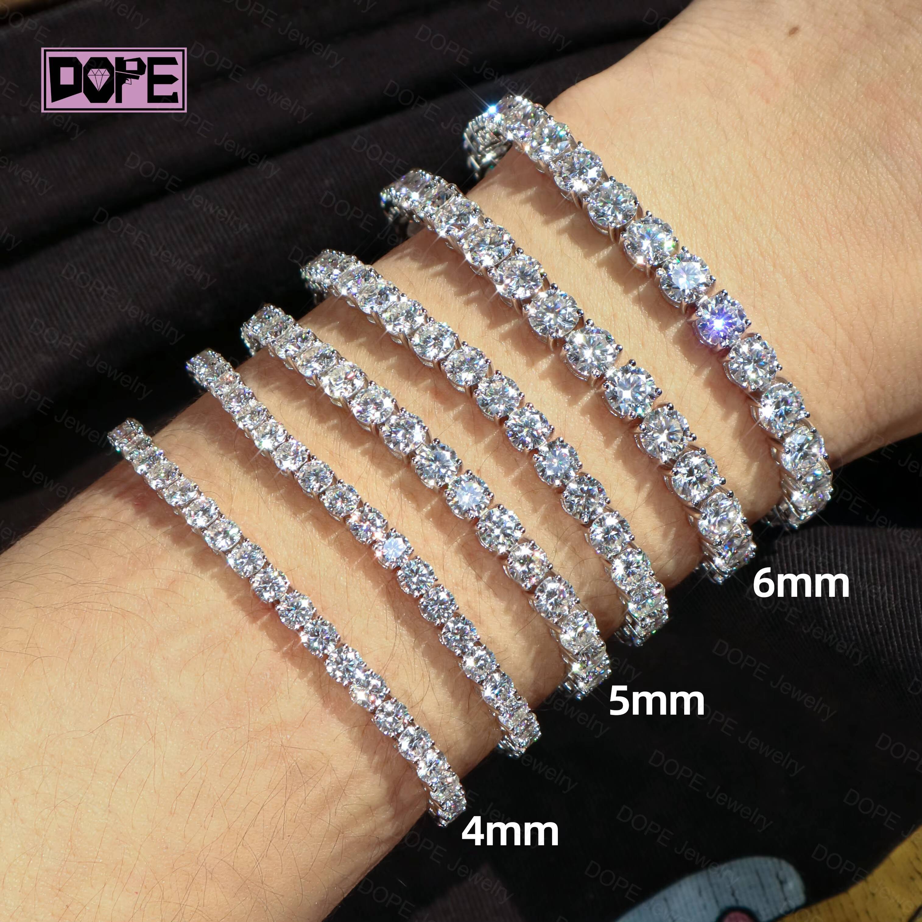 In Stock 4mm Moissanite Bracelet Iced Out White Gold Plated 925 Sterling Silver VVS Moissanite Tennis Bracelet