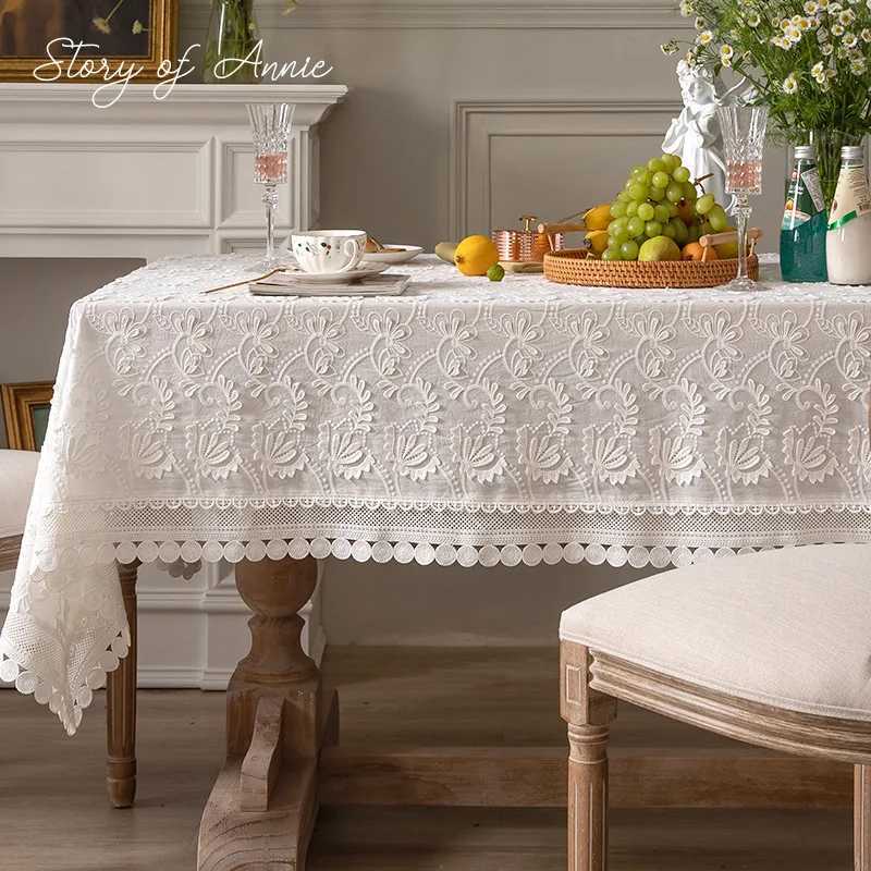 American White Embroider Dinner Table Decoration Luxury Lace Tablecloth for Living Room Bedroom Cover Table Party Table Cloth C251122