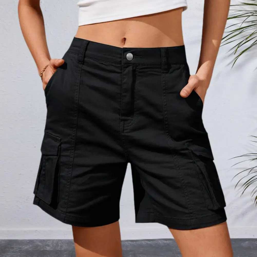 Womens high waisted cargo shorts American style streetwear summer wide leg pants fashionable womens large pocket loose shorts new M250421