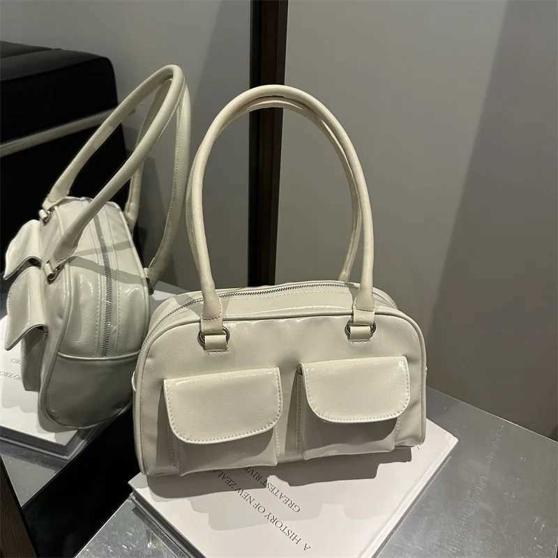 pu leather double root womens arm shoulder bag square retro tote bag with large capacity commutingT251122