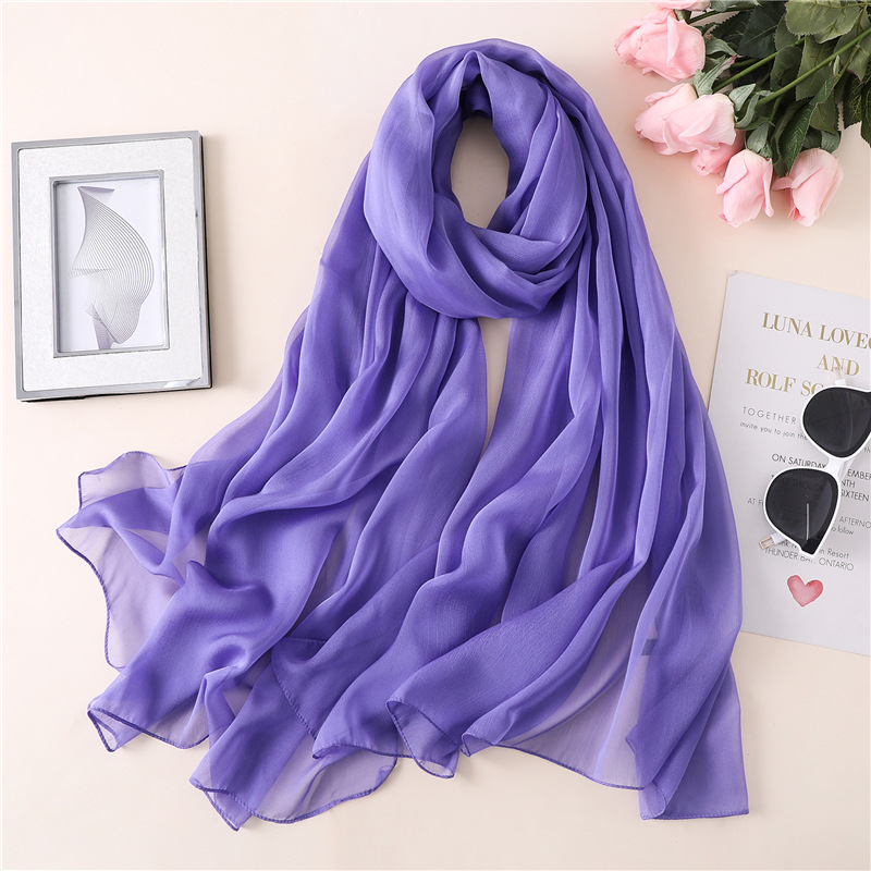 K474 Solid color scarf thin large tulle scarf travel sunscreen decoration photo shawl crepon plain scarf versatile and fashionable