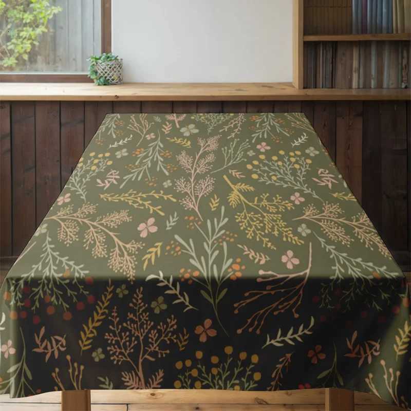 Green Floral Tablecloth Home Decoration Indoor Dining Room Kitchen Decorative Washable Non-Slip Table Linen Fabric C251122