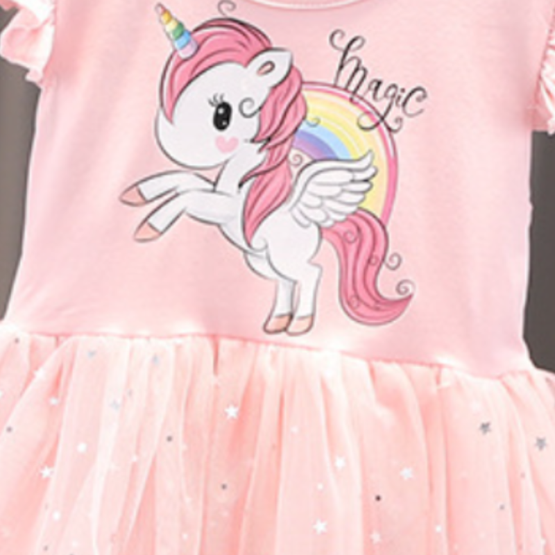 DISNEY Kids designer clothes baby girl princess dress kids clothes Girl's unicorn dress princess puffy sleeve skirt cotton short-sleeve baby tren