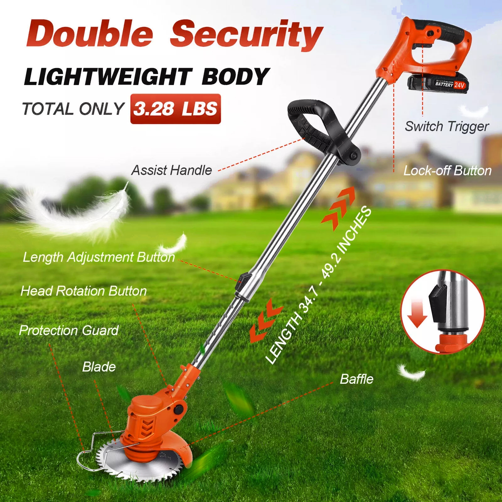 Electric Cordless Grass Trimmer, Battery Operated Weed Eaters, 21V Mower, Weed Lawn Edger Eater, Electric Grass Cuting Machine with Wheels