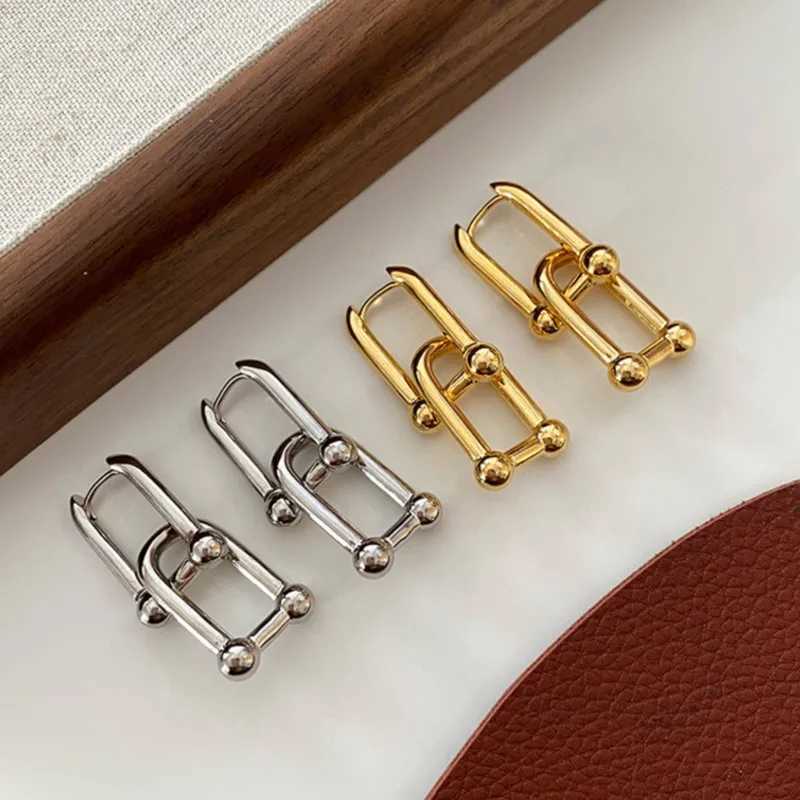 14K gold-plated double U-shaped oval ring earrings suitable for womens retro fashion detachable earrings party jewelry giftsXJ250421