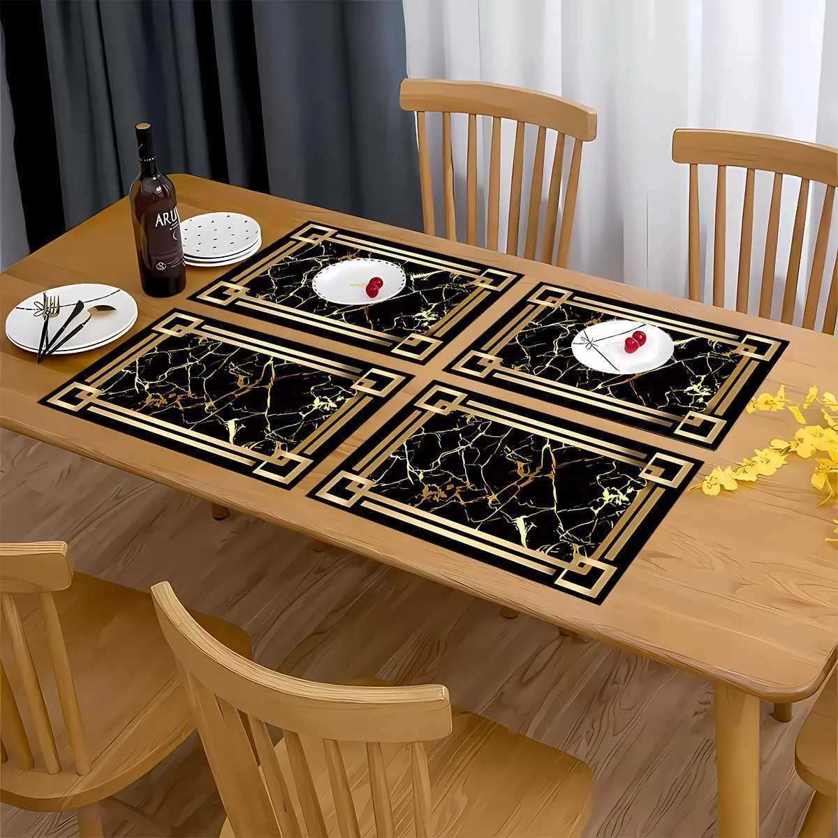 VIKAMA4/6/8/10pcs Black Gold Luxury Tableware Placemats Kitchen Coasters Dining Table Mats Party Decorative Placemats Home Decor C251122
