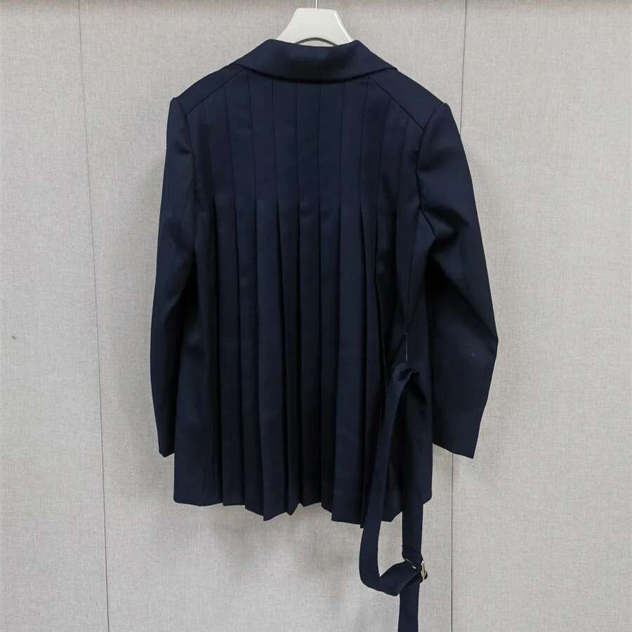 Belt Waist Dark Blue Commuter Back Press Pleated One Buckle French Niche 2025 Spring Suit Office Outfits Women