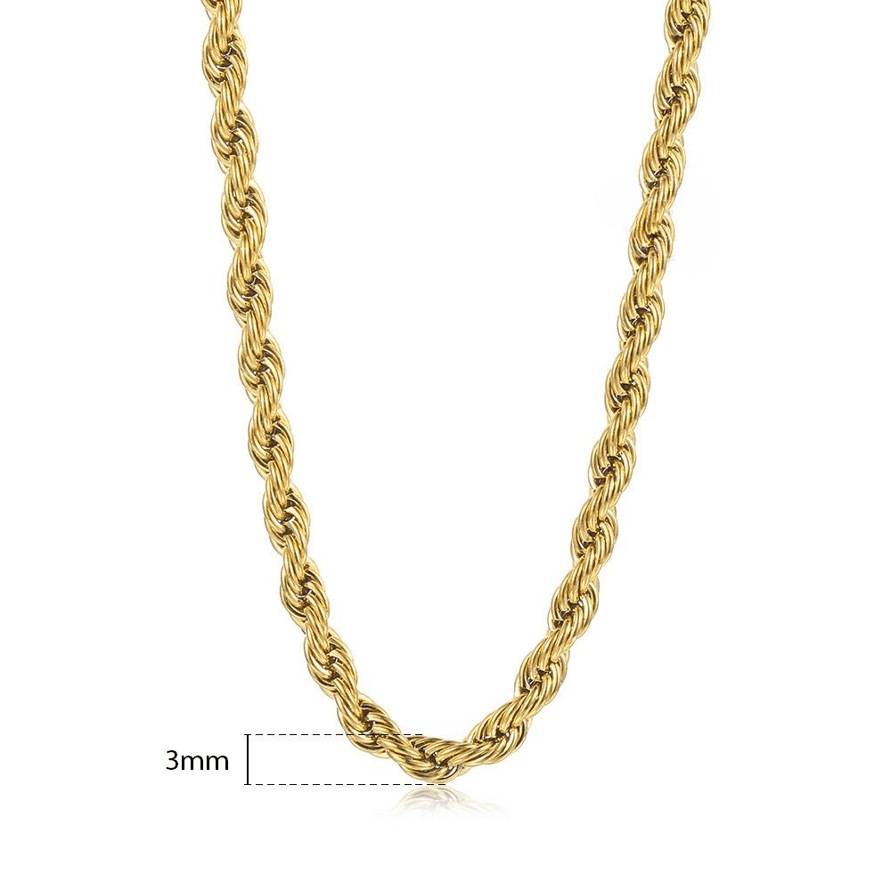 14K Gold Plated Stainless Steel Twisted Rope Chain Necklace for Men Unisex 3-7mm 16-30inch Link Jewelry Gifts