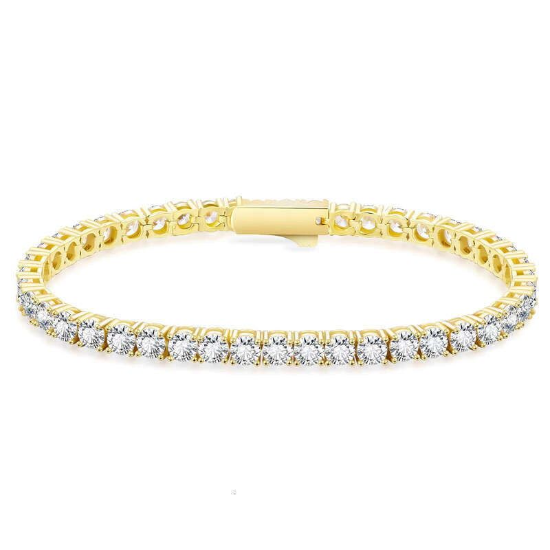 3mm 4mm Classic Elegant Jewelry Gift 14k Gold Plated Round Cut moissanite AAAAA CZ Iced Tennis Bracelet for Women and Men