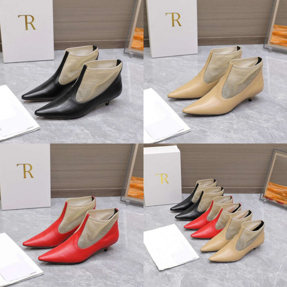2025 designer Shoes luxury Leather and mesh ankle high-quality Women fashion low heel kitten pointed end boots Size 35-41 womens comfortable sandal shoe shoes