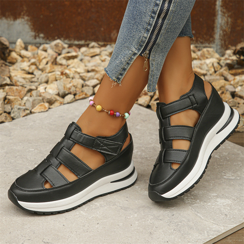 Designer slippers free shipping 2025 new fashionable thick sole height increasing wedge sandals breathable Velcro sandals for women
