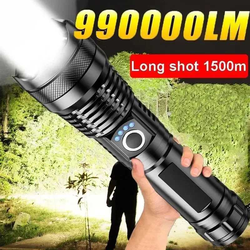 Most Powerful XHP50 LED Flashlight 18650 Rechargeable USB Torch Light Flashlights High Power Long Range Tactical Lantern C251122