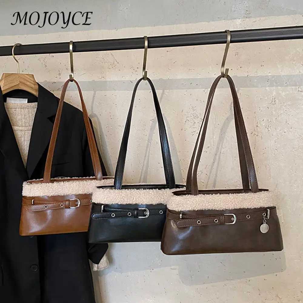 Women PU Lambswool StiTChing Vintage Shoulder Bag W/Belt Small SaTChel Tote Bag Hobo Bag for Daily School Travel K251121