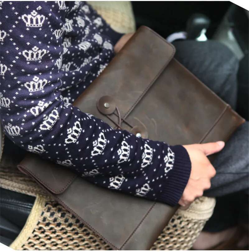 Thick Crazy Horse Genuine Leather Document Bag A4 Men Briefcase Portfolio Brown Clutch Purse Envelope Bags For Ipad Vintage