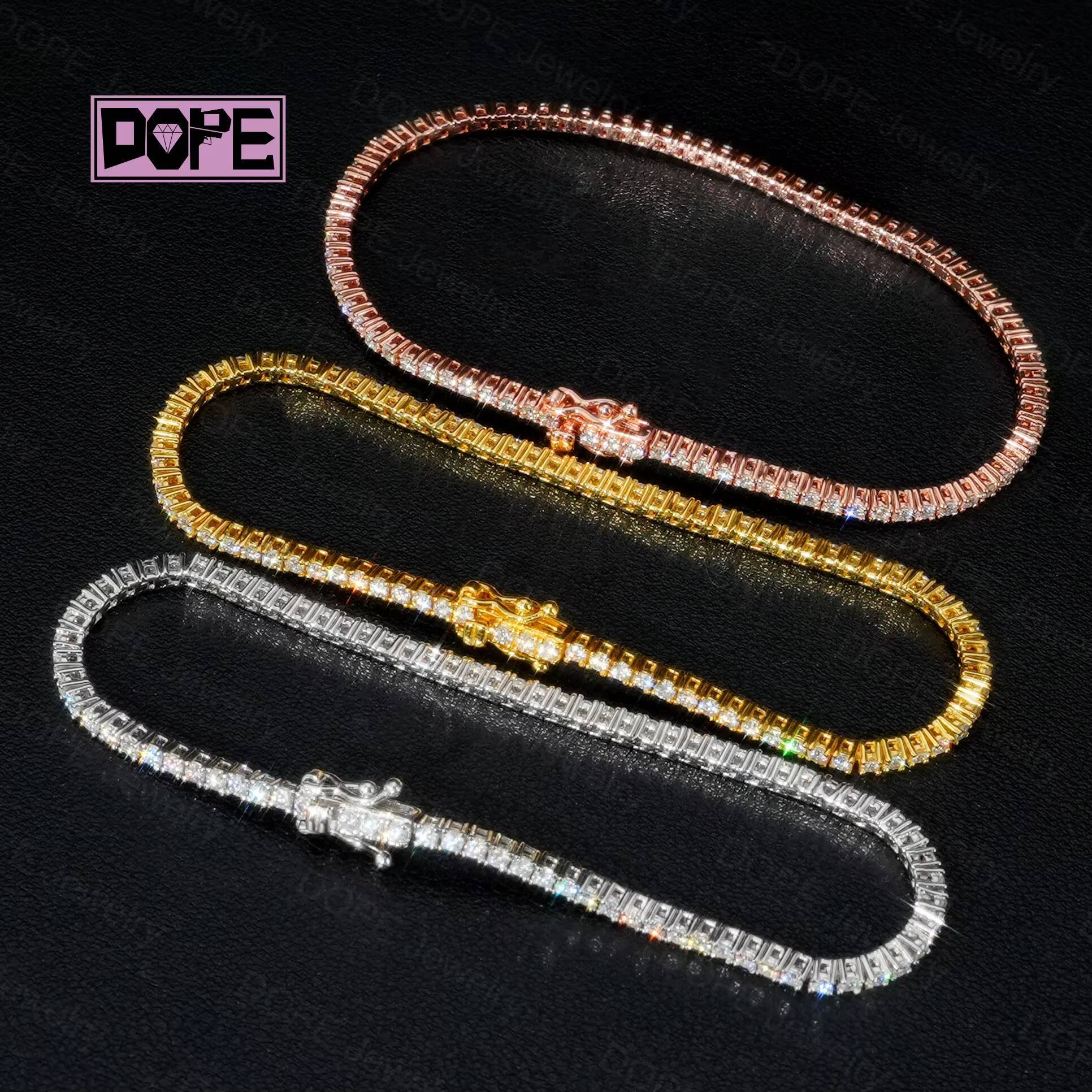 Wholesale 3mm Moissanite Bracelet 3 Color 18k Gold Plated VVS Iced Out 925 Silver Moissanite Tennis Bracelet