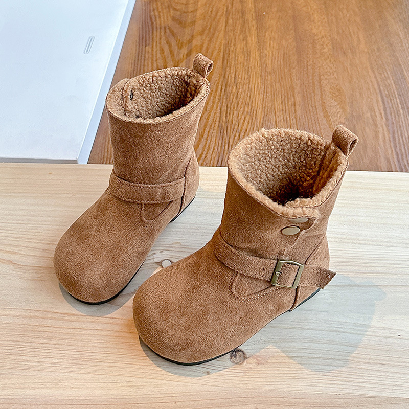 New designer shoes retro foldable suede boots winter new Korean girls wool lined cotton boots midsole Martin boots