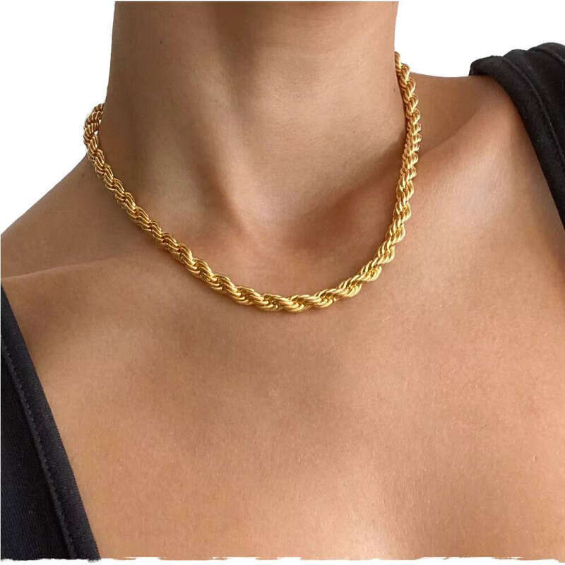 Women's 8mm Thick gold sterling silver Twisted Rope Necklace Bracelet Set Party Wedding Gift
