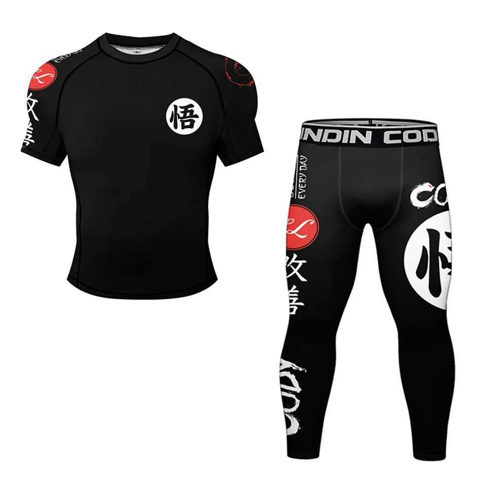 New Rashguard Jujutsu Mens MMA T-shirt+Pant 4PCS/Set Brazilian Grab Bjj Boxing Sports Compression Clothing MMA Shorts W250422