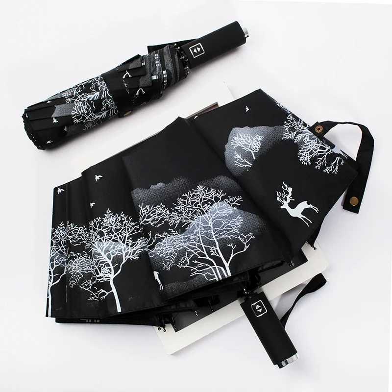 Automatic Double Sunny Umbrella Large Sunshade Sunblock Folding Retro Oil Painting UmbrellaM251122