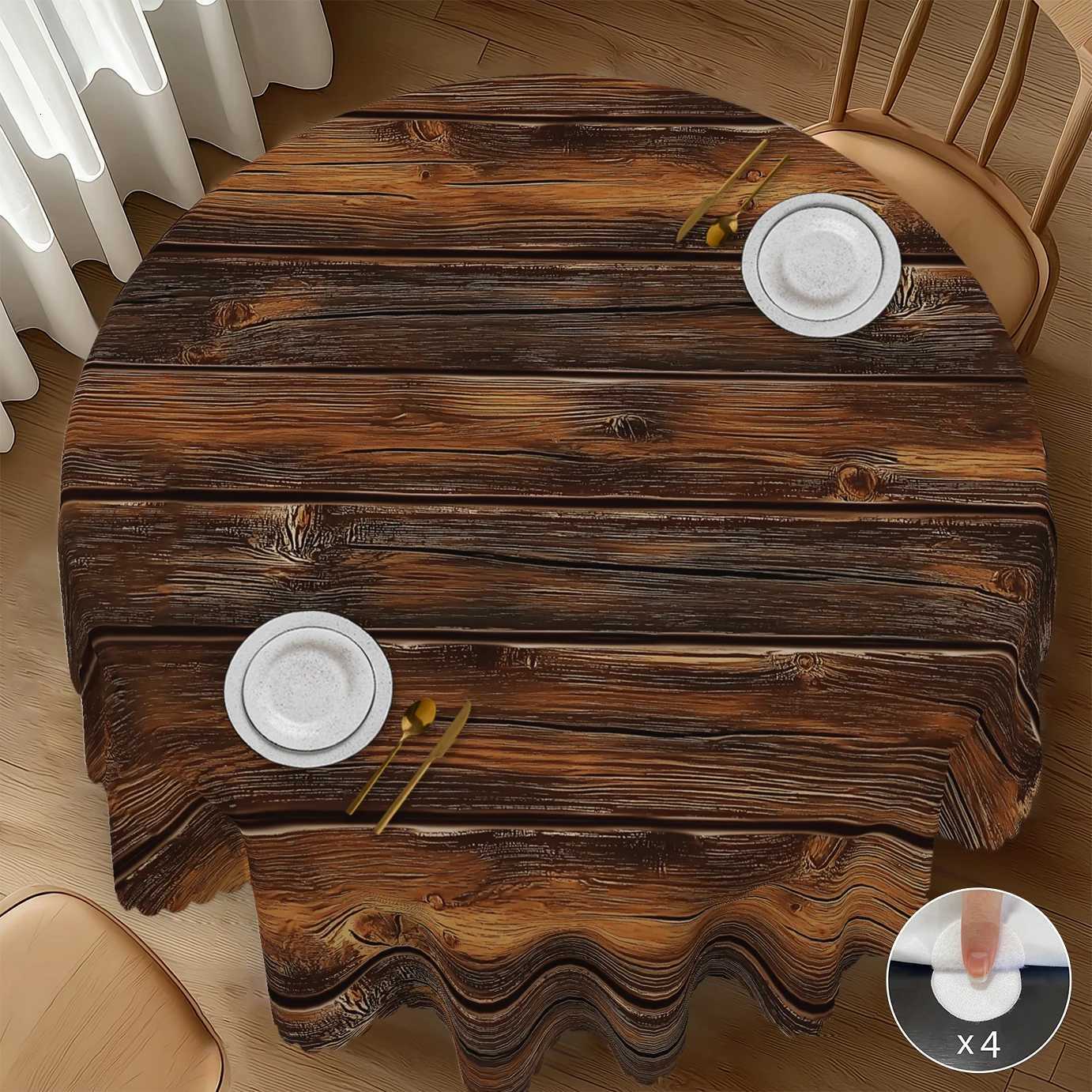 1pc Wood Grain Tribes Style Polyester Tablecloth with Scalloped Edge Suitable for Home Kitchen Decor Room Decoration C251122