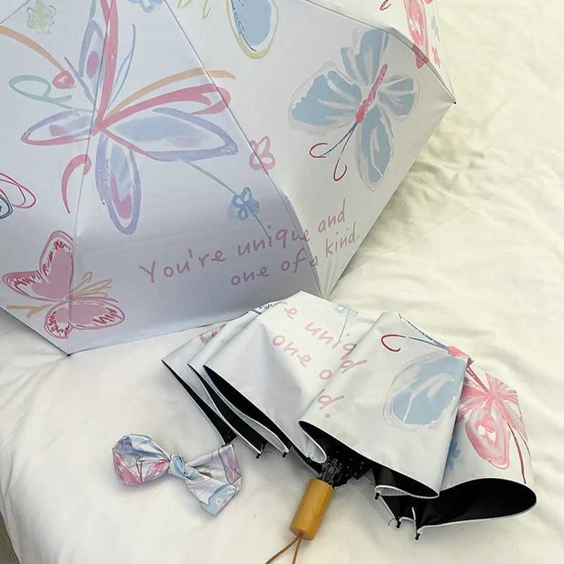 Butterfly Pattern Umbrella for Both Rain and Sun Protection UV Resistant Automatic Sunshade Compact and Portable SunshadeM251122