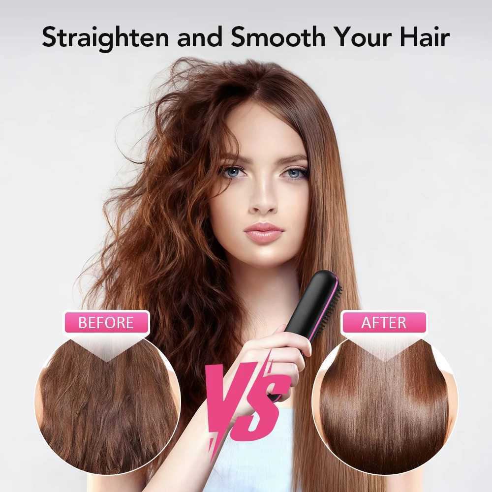 USB Electric LCD Ceramic Heating Straight Hair Comb Wireless Portable Negative Ion Styling Tool Rechargeable Straightening BrushT251122