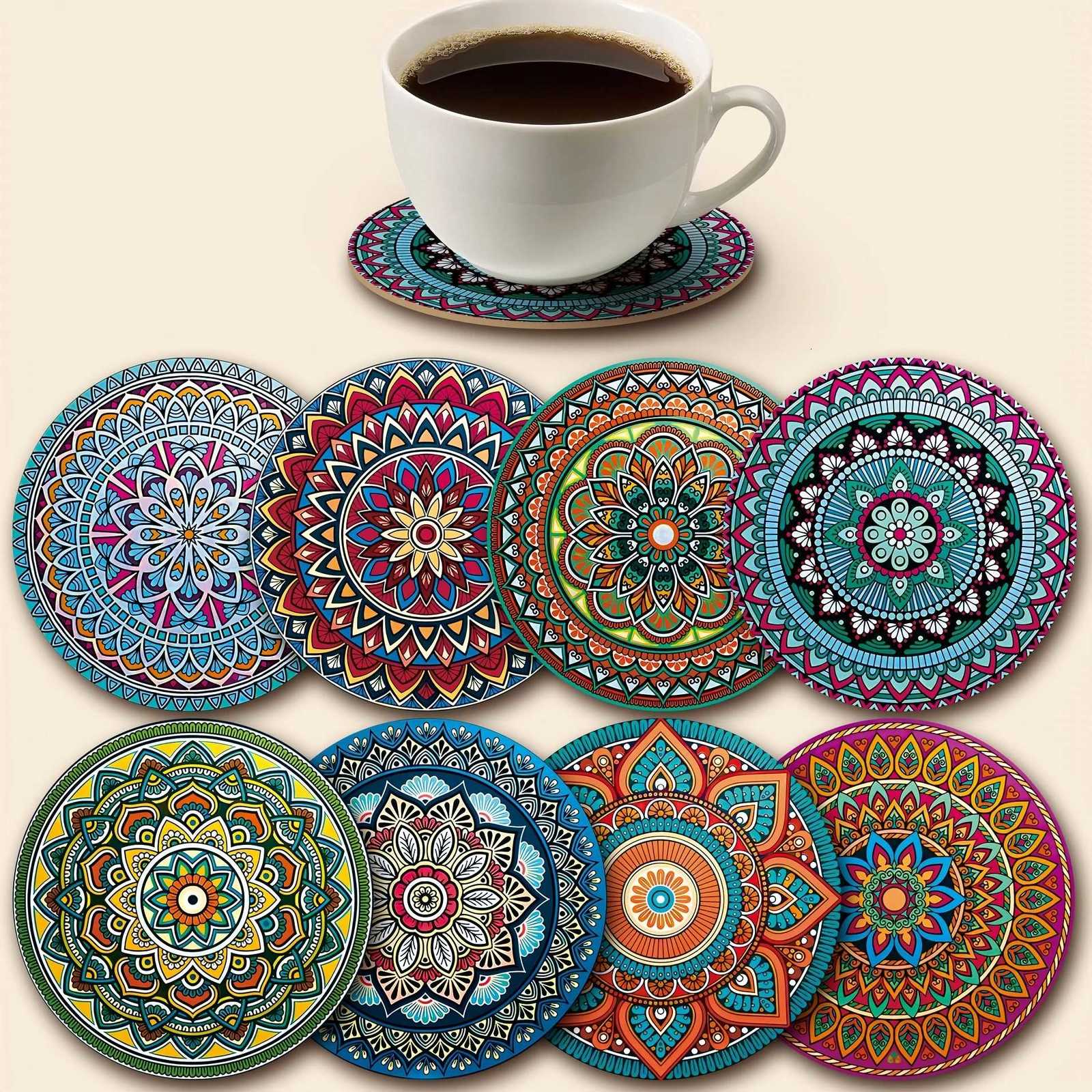 8pcs Wooden Mandala Coasters Set - Holiday/Party Essential for Bar Office Home Decor C251122