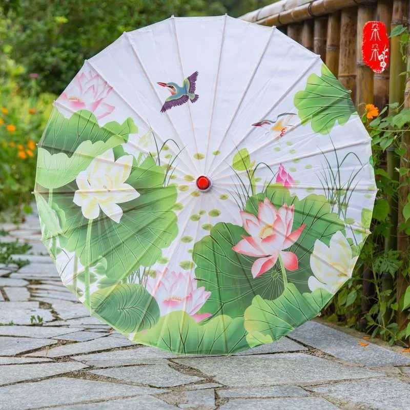 Aprilis Oil Paper Cloth Umbrella Chinese Style Dance Performance Long Handle Umbrella Ceiling Decoration Silk Craft ParasolM251122