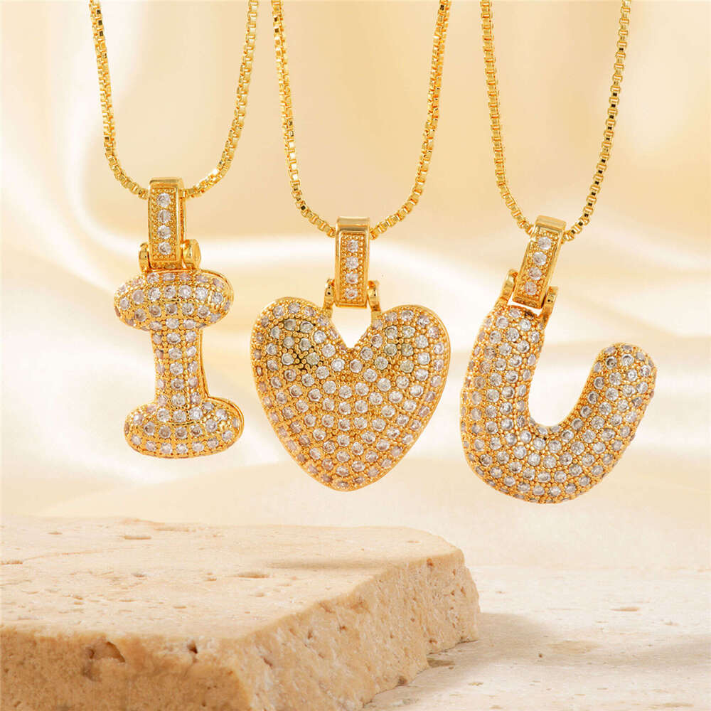 Hot selling collarbone chain copper inlaid zircon 26 English letters fat pendant hip-hop trendy necklace